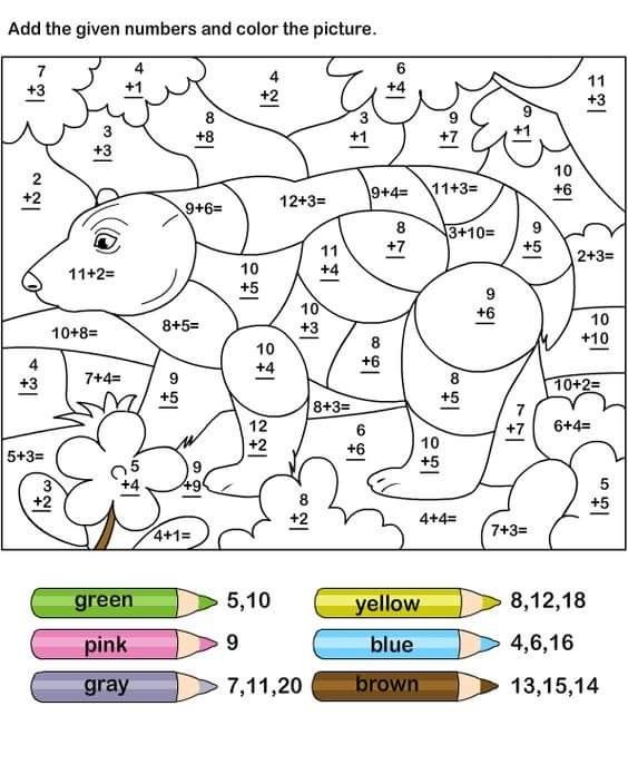 55 Math Addition Coloring Worksheets 2