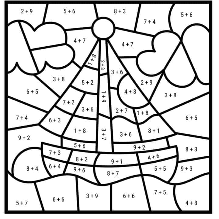 55 Math Addition Coloring Worksheets 9