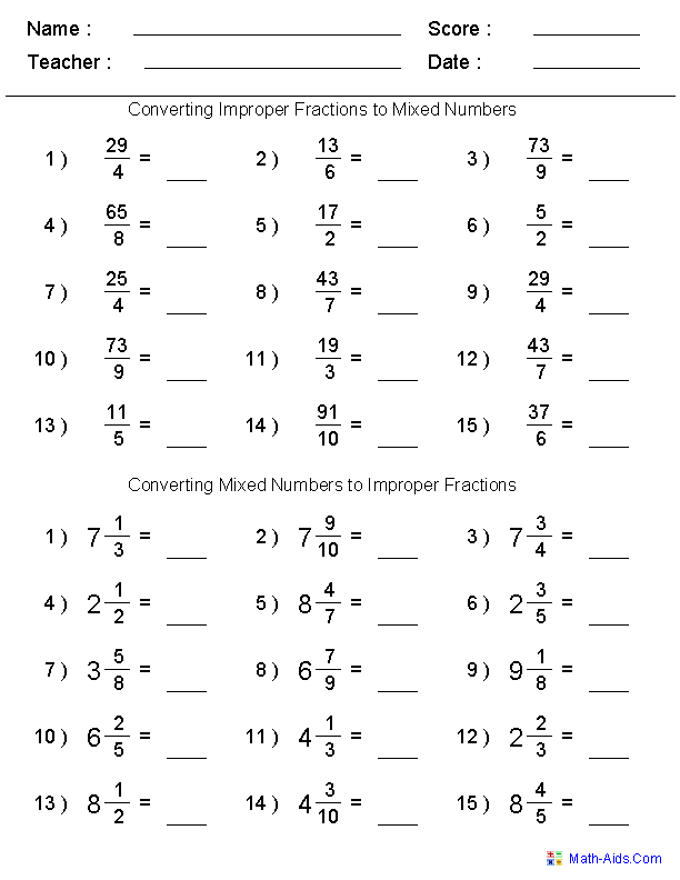 Save 60 Improper Fractions To Mixed Numbers Worksheets Ideas 2