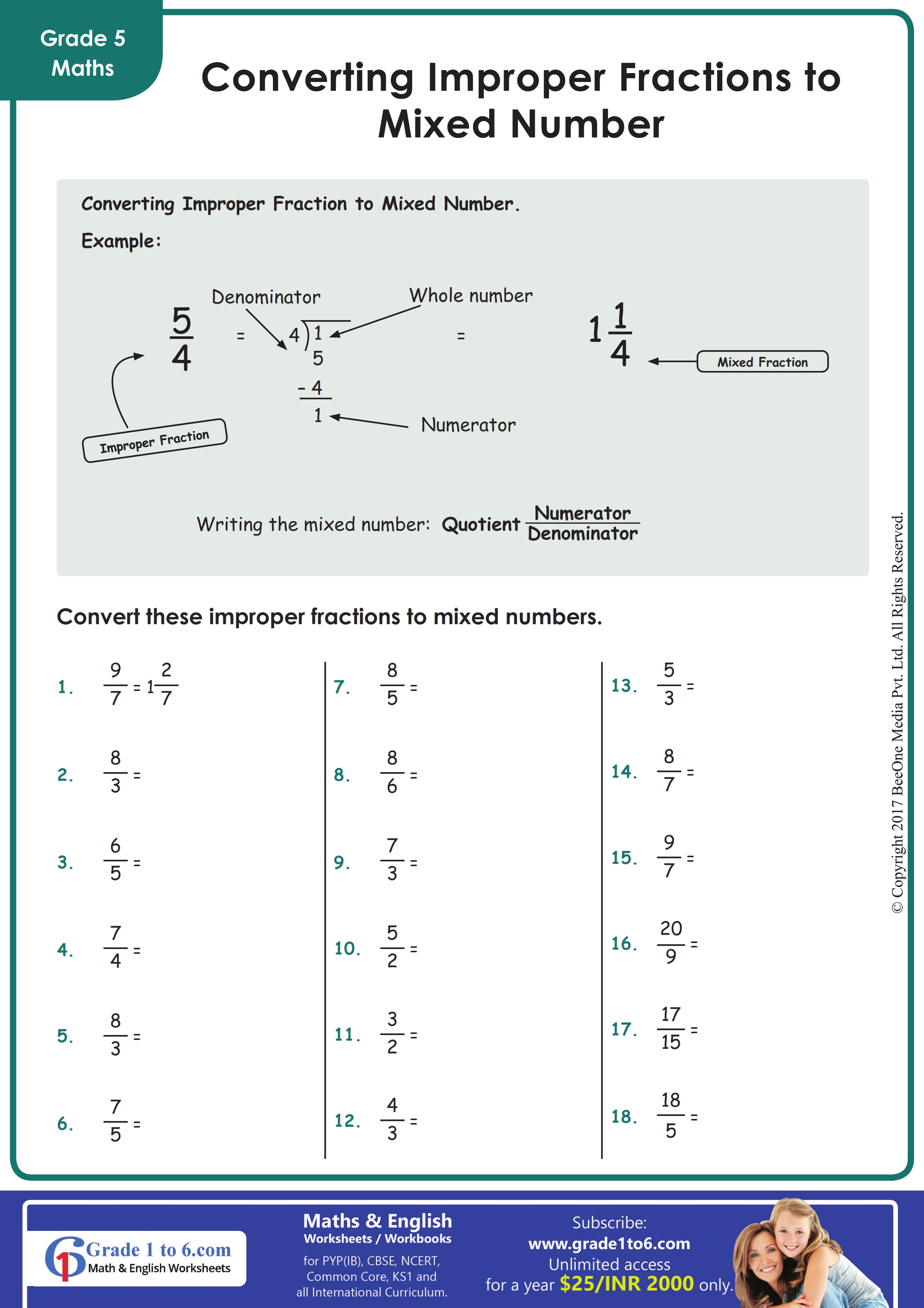 Save 60 Improper Fractions To Mixed Numbers Worksheets Ideas 22