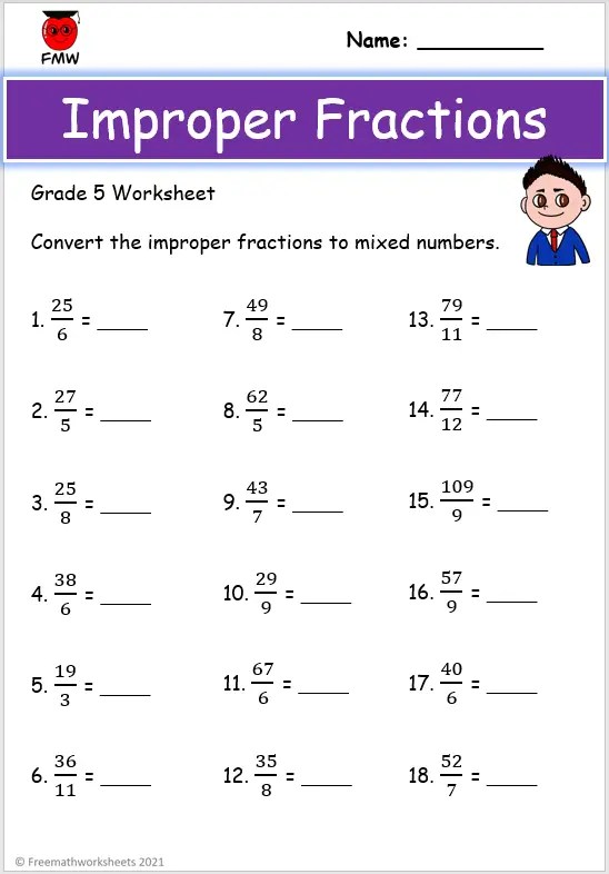 Save 60 Improper Fractions To Mixed Numbers Worksheets Ideas 30