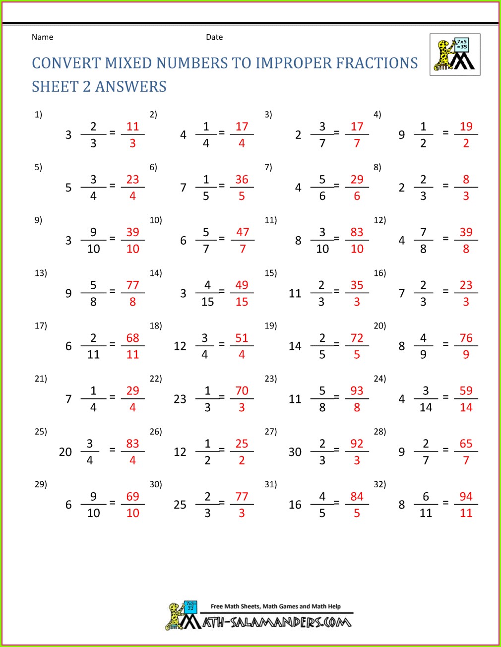 Save 60 Improper Fractions To Mixed Numbers Worksheets Ideas 36