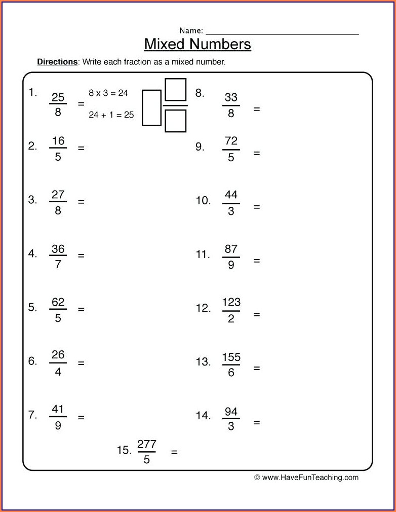 Save 60 Improper Fractions To Mixed Numbers Worksheets Ideas 6