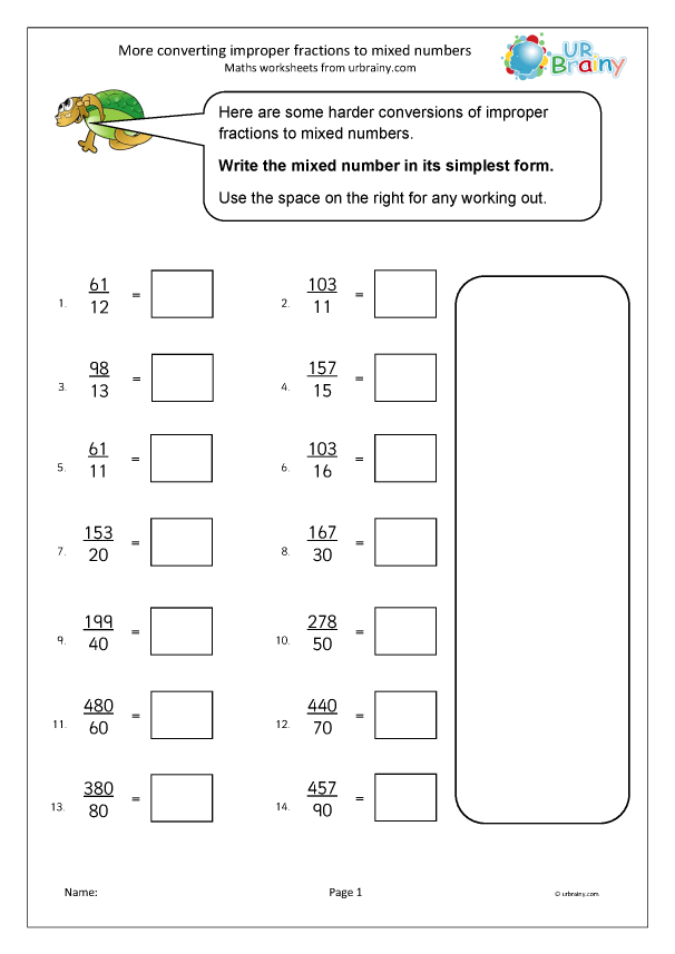 Save 60 Improper Fractions To Mixed Numbers Worksheets Ideas 7